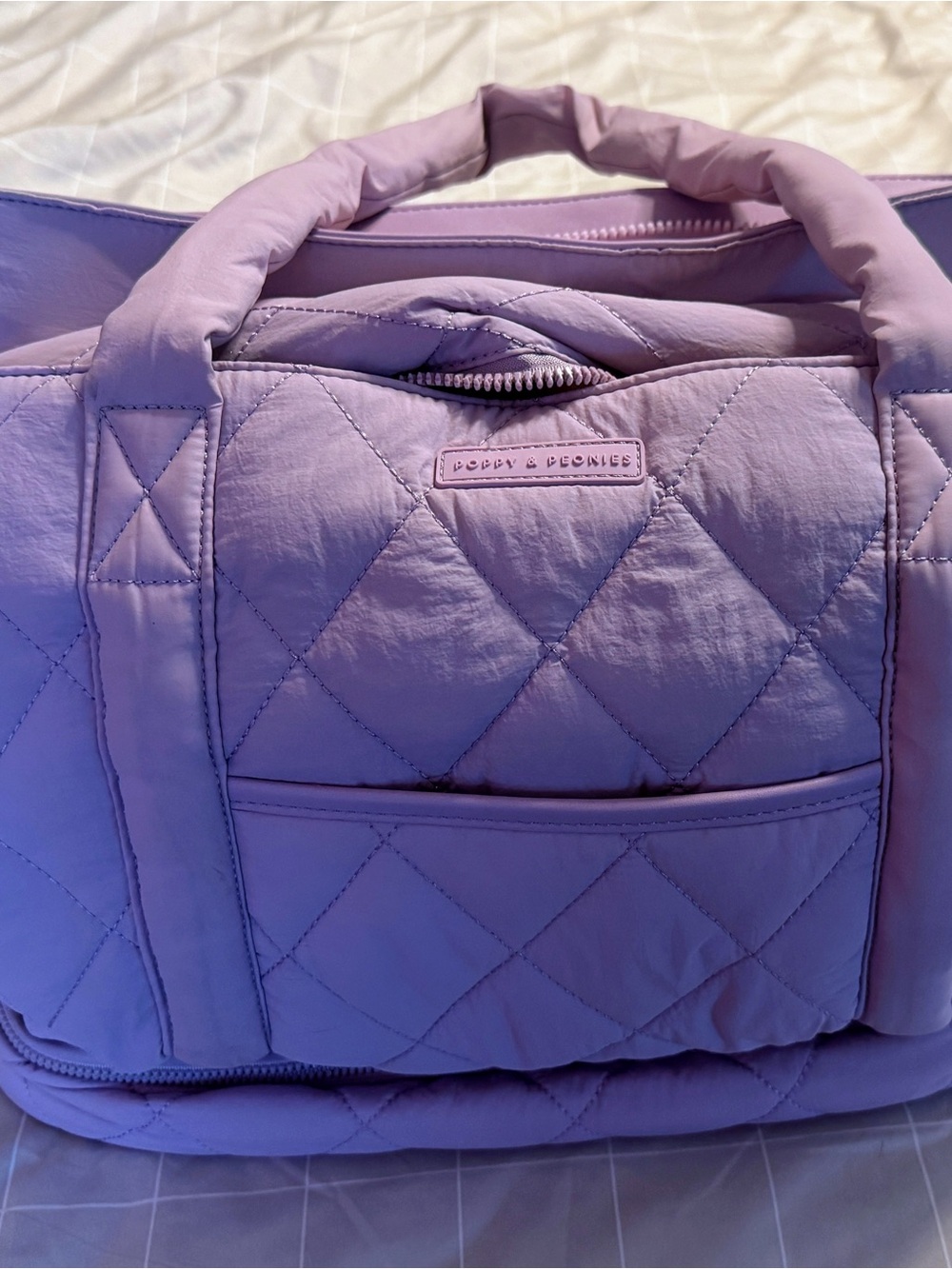 Poppy & Peonies Quilted Lilac Voyager Travel Tote